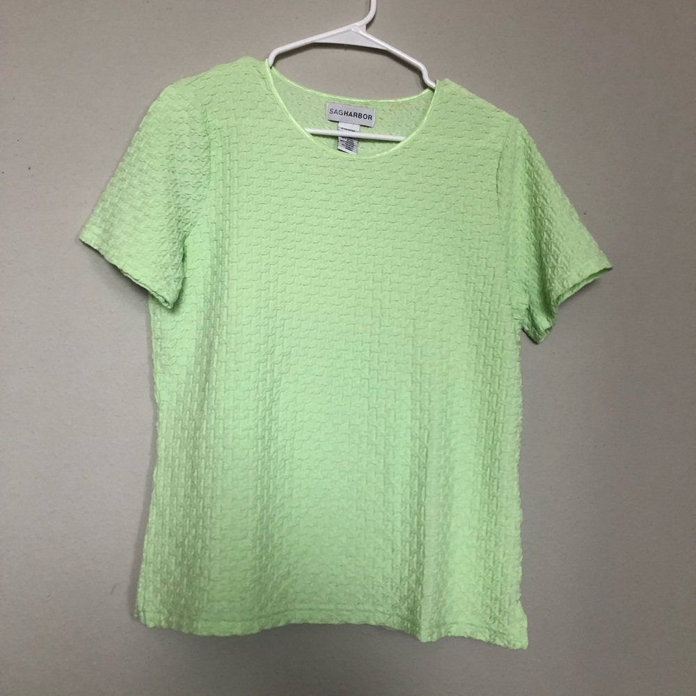 💚 Vintage Neon Pastel Green Waffle Knit Tee 💚
